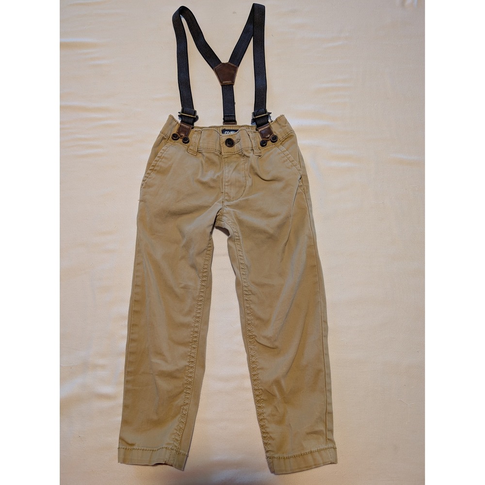 OshKosh Bgosh Boys Khaki Chino Pants with Detachable Suspenders 3T Tan Chinos